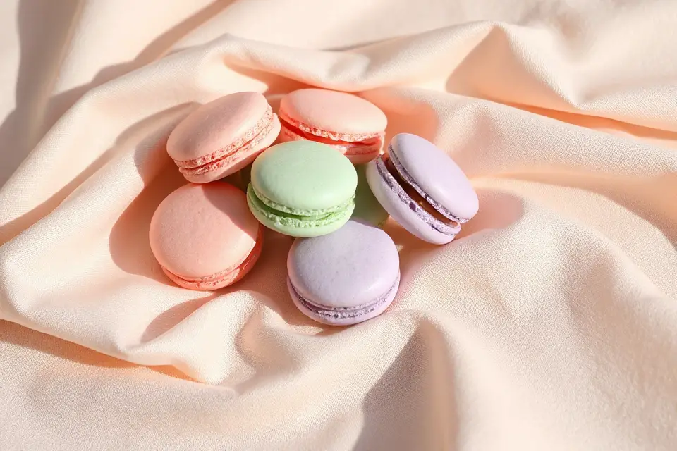 macaron on fabric surface