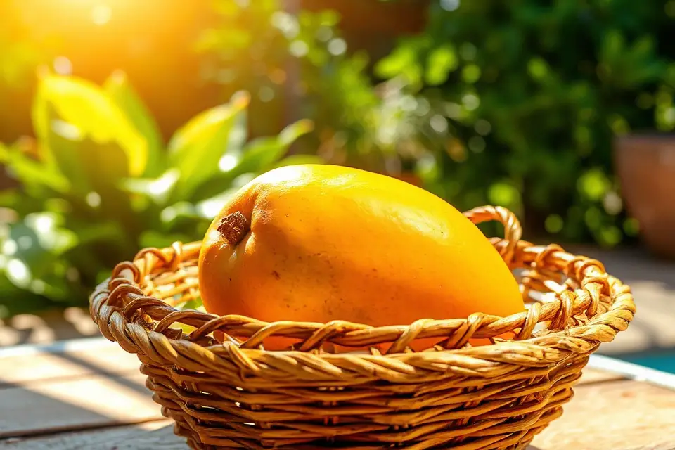 mango in woven basket