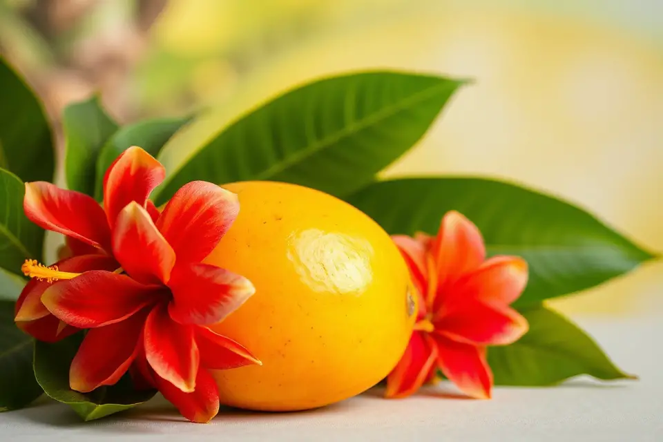 mango with tropical flowers