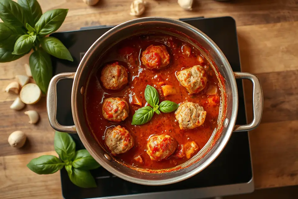 meatballs simmering in pot