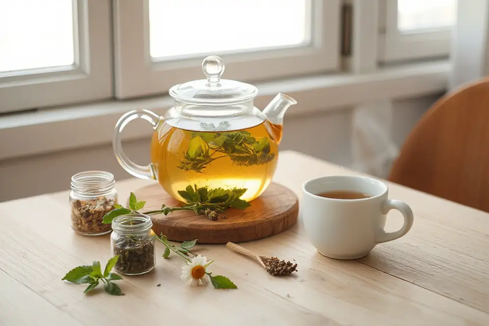 minimalistic herbal tea setup