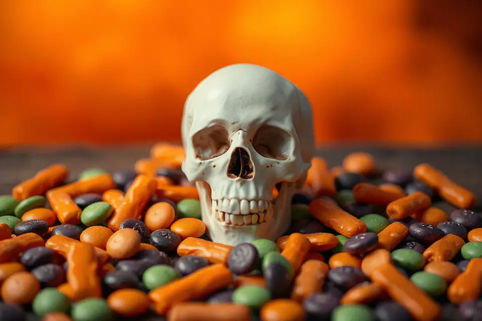 minimalistic skull with candy