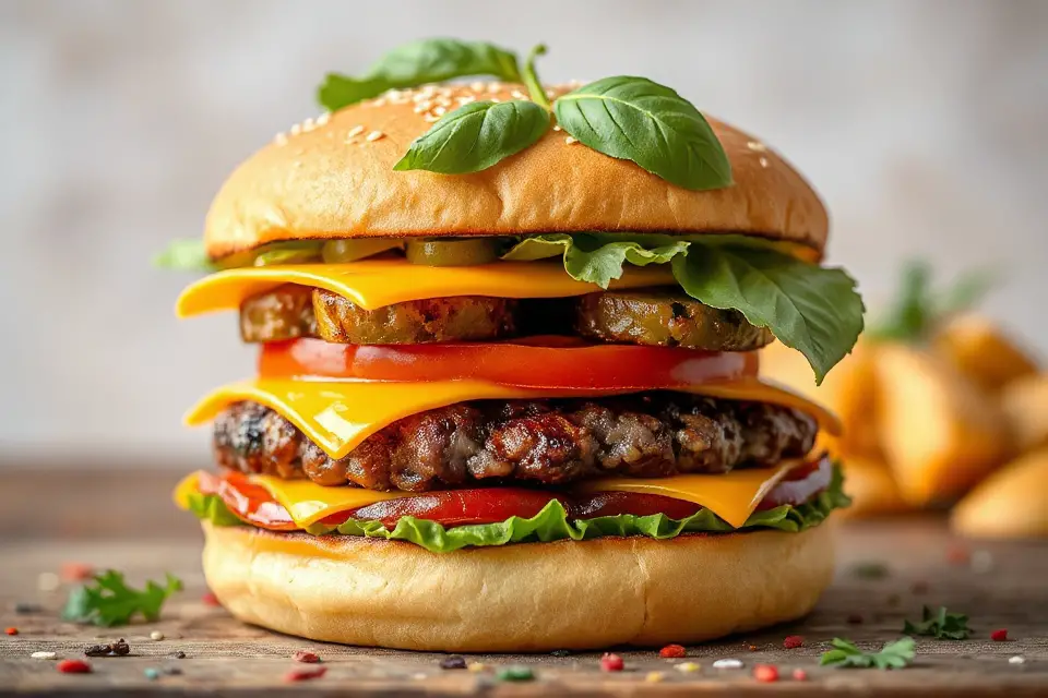 mouthwatering cheeseburger with herbs