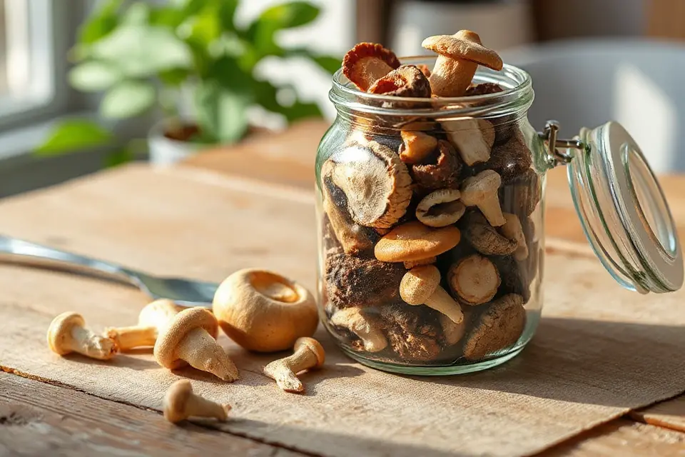 mushrooms in glass jar