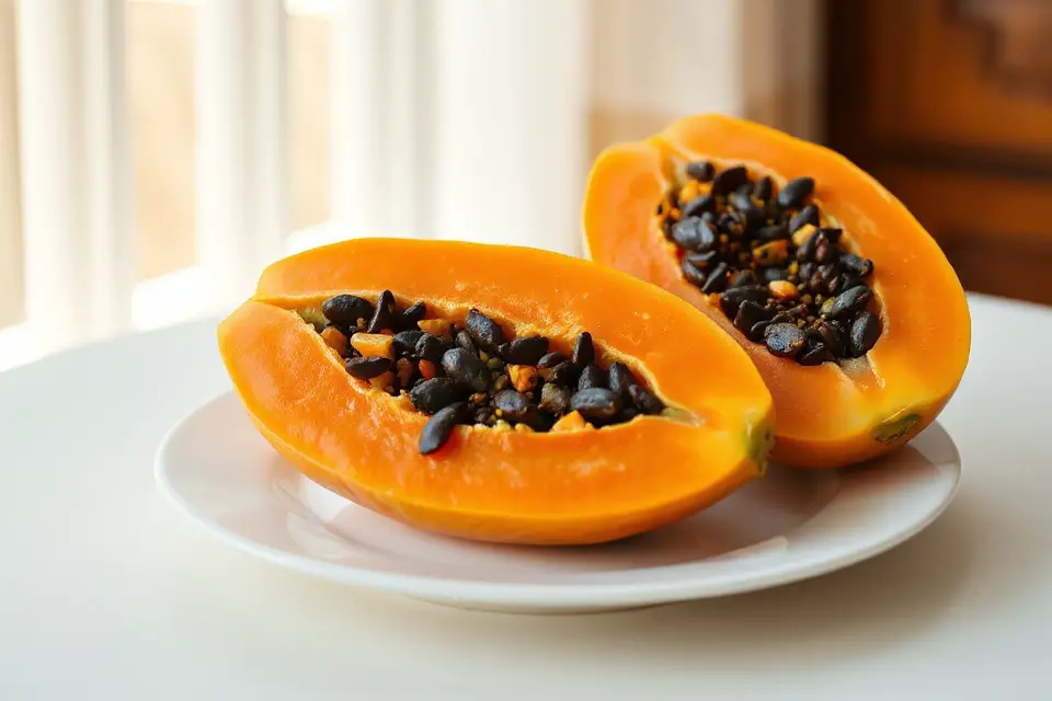 papaya on white plate