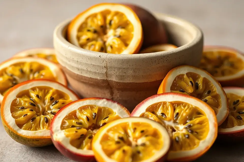 passionfruit in handmade bowl