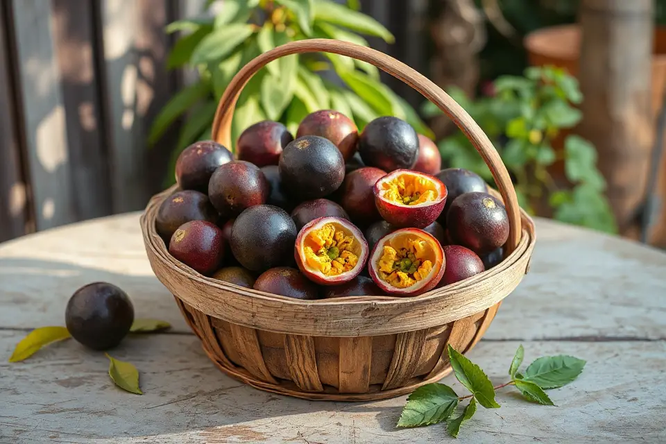 passionfruit in rustic basket