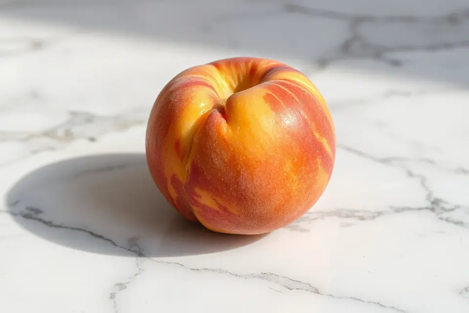peach on marble countertop