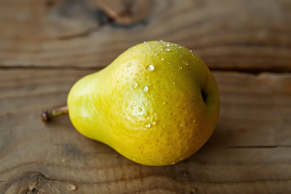 pear on wooden table
