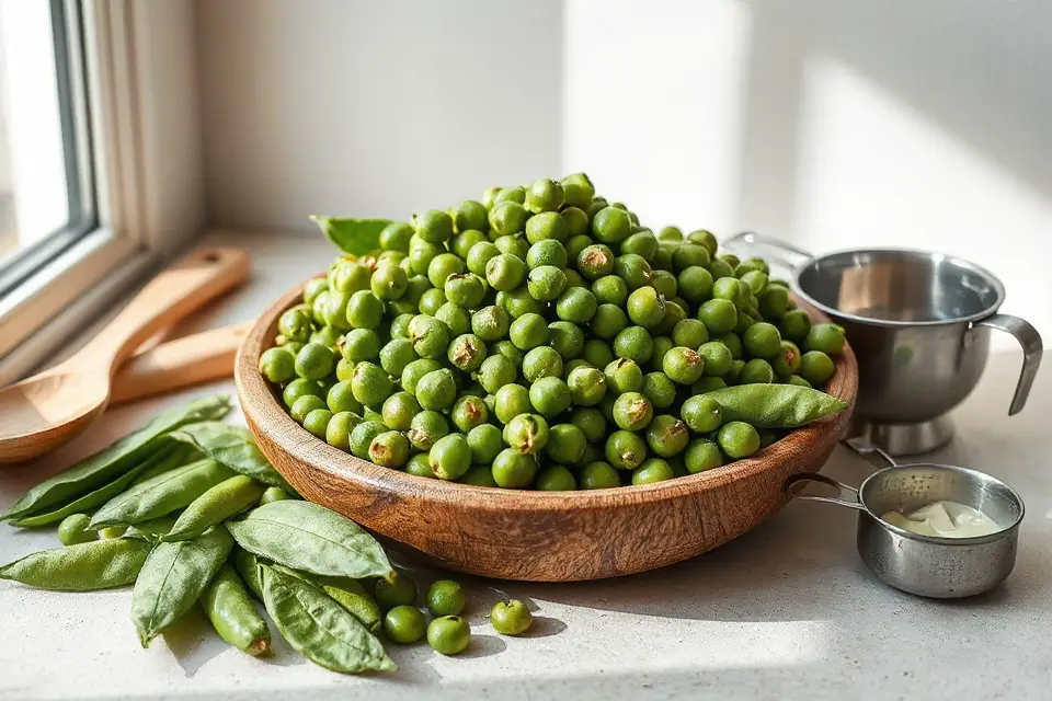 peas with kitchen utensils