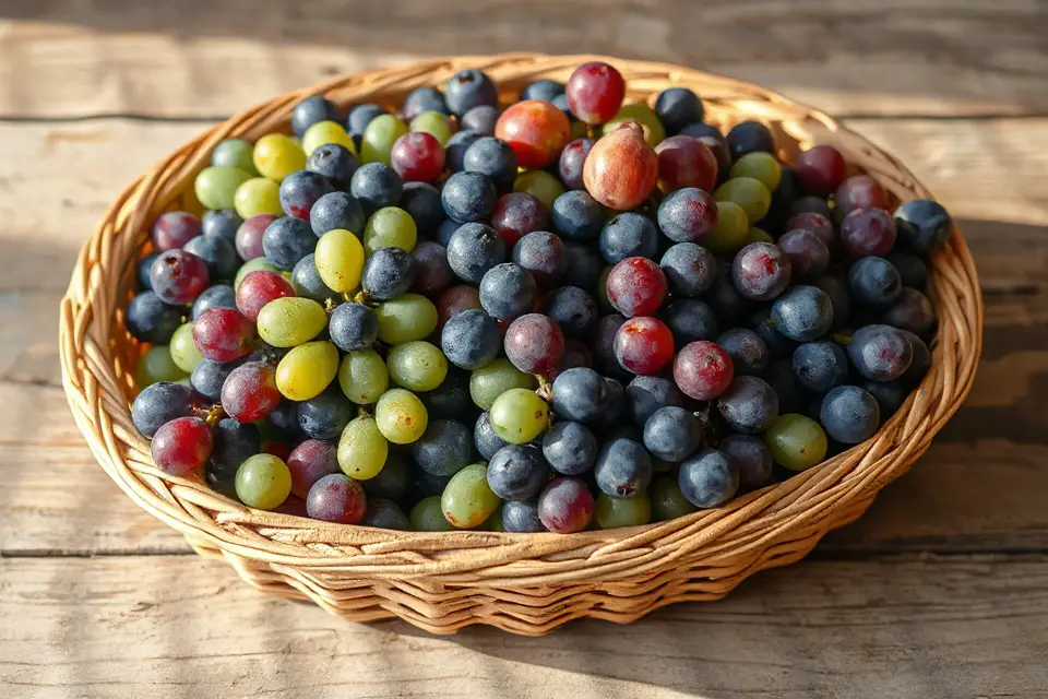 plump grapes in basket