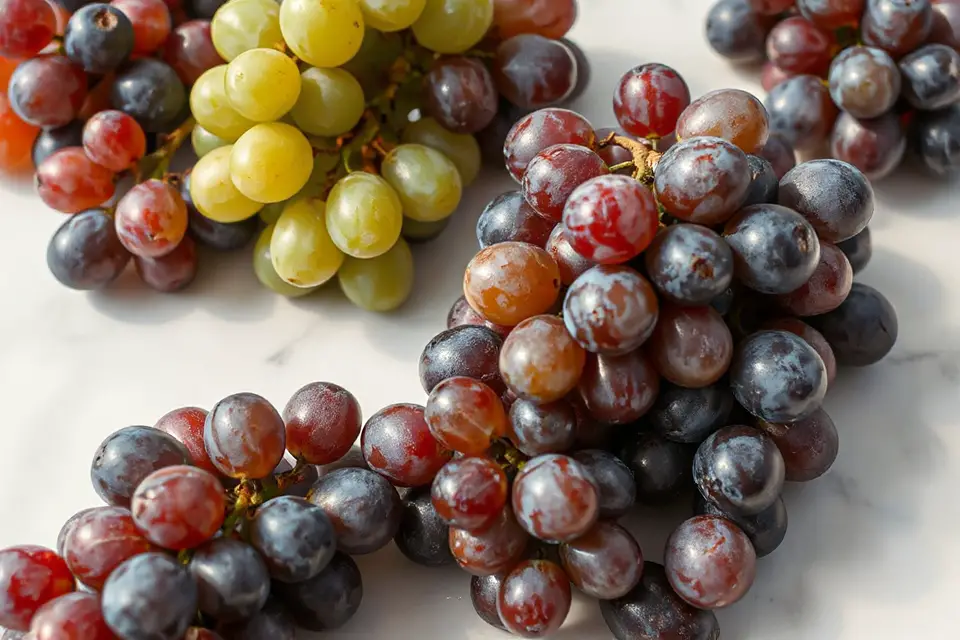 plump grapes on marble