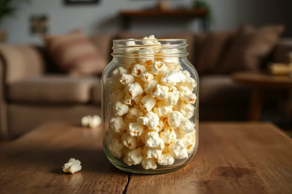 popcorn in glass jar