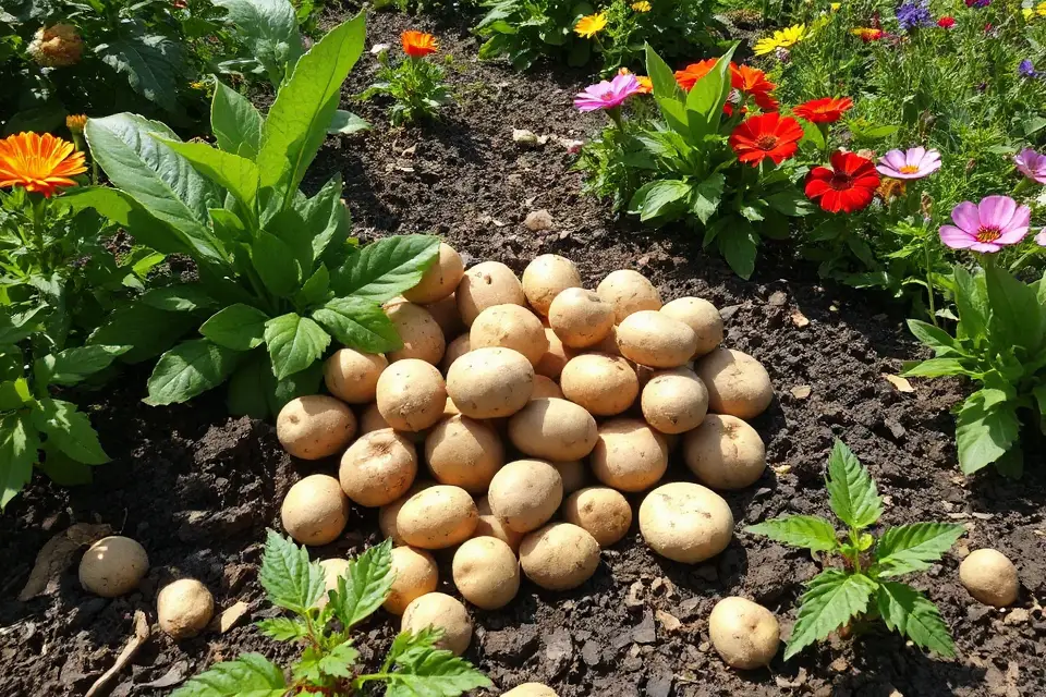potato in garden setting