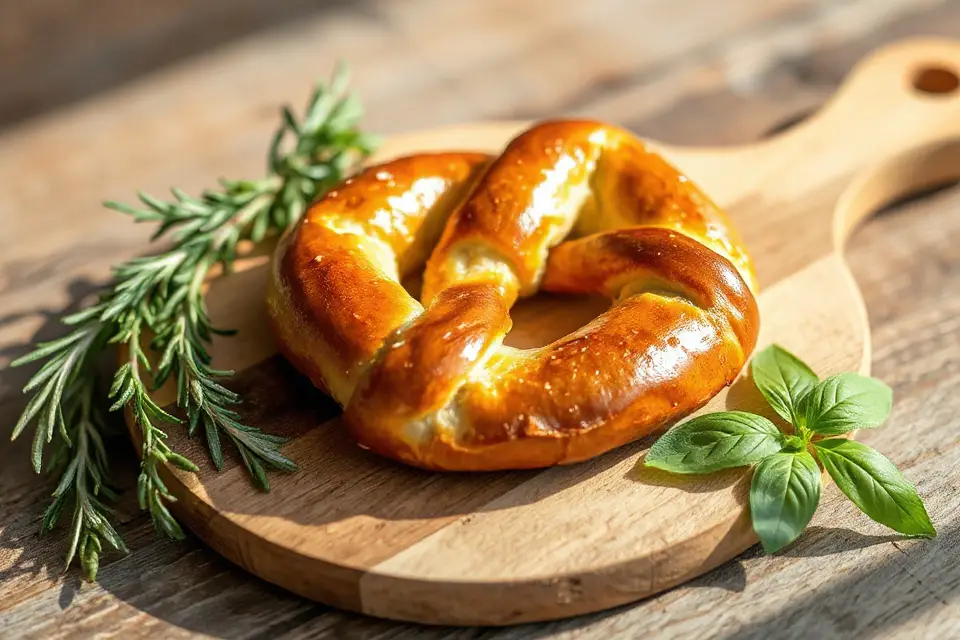pretzel with fresh herbs
