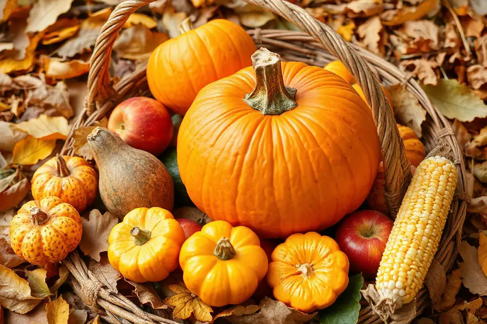 pumpkin basket harvest photo