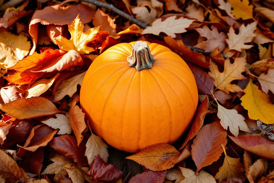 pumpkin surrounded by leaves