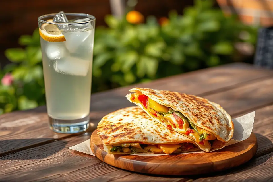 quesadilla with refreshing drink