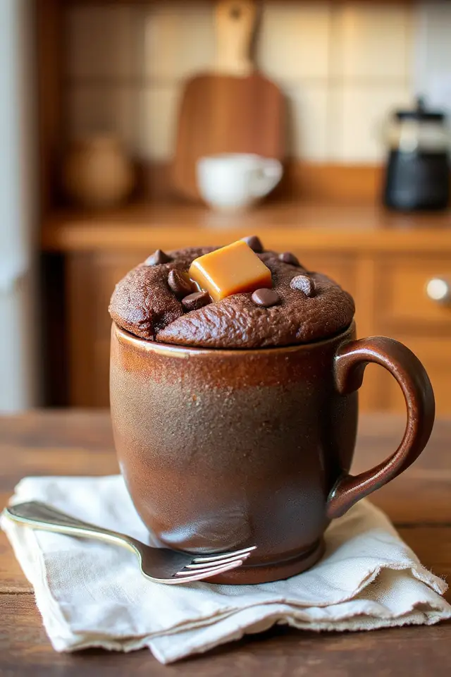 quick caramel chocolate mug cake