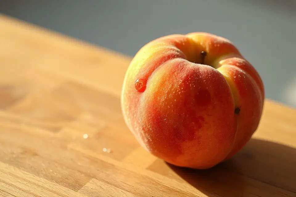 ripe peach with droplet