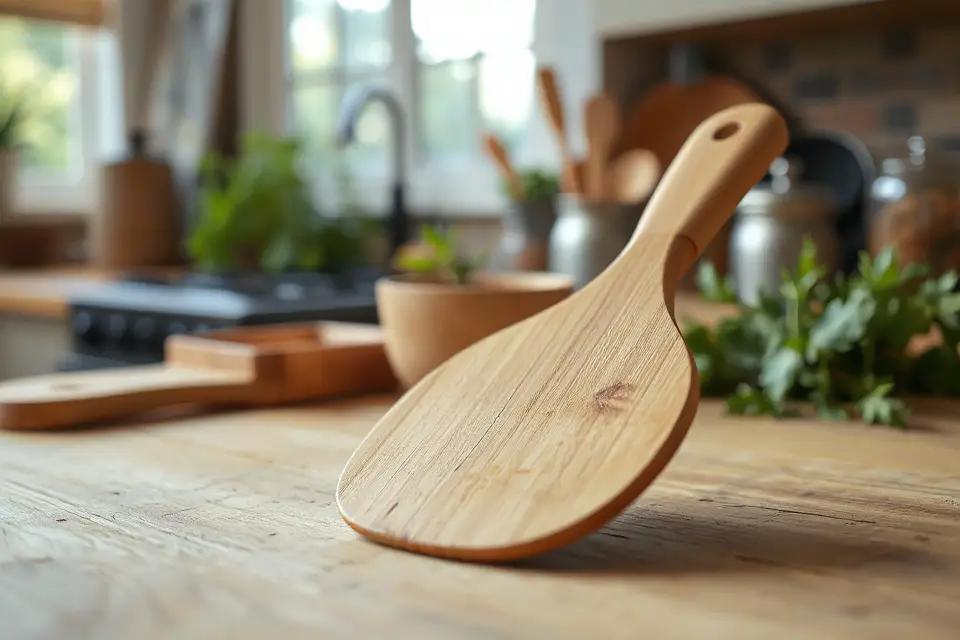 rustic bamboo spatula photo