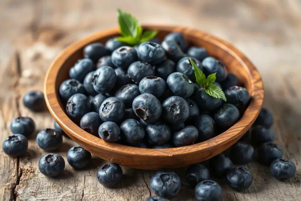 rustic bowl of blueberries
