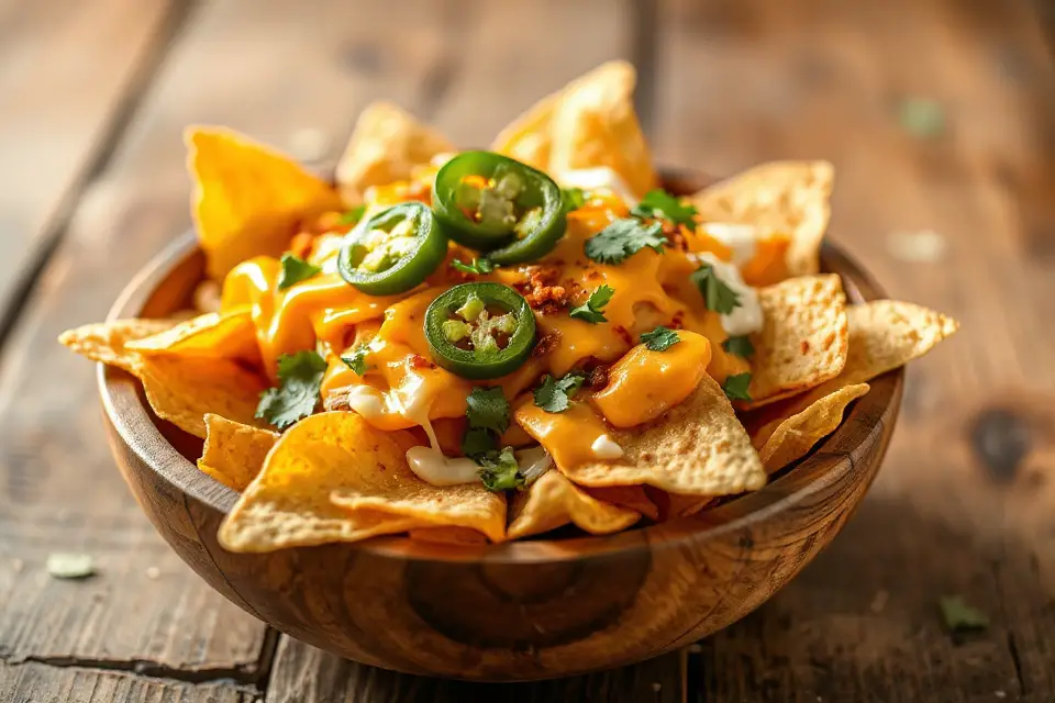 rustic bowl of nachos
