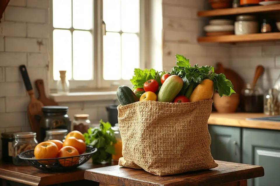 rustic kitchen grocery bag