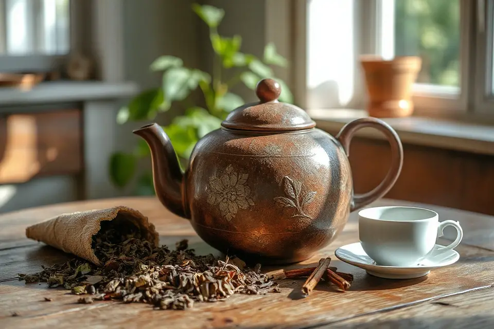 rustic teapot stock photo