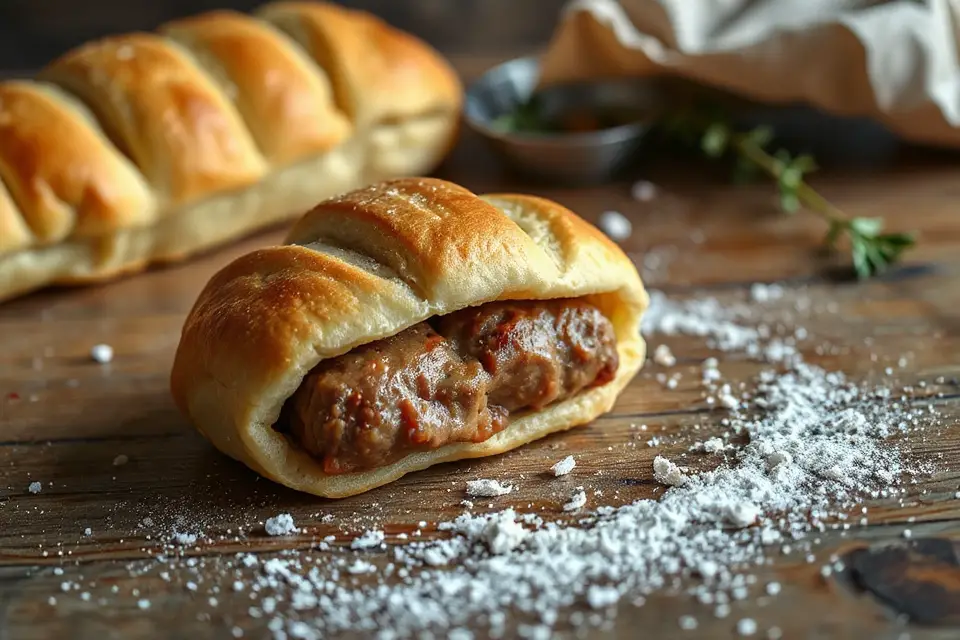 sausage roll rustic table