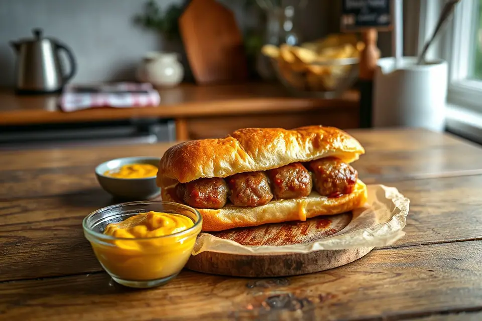 sausage roll with mustard