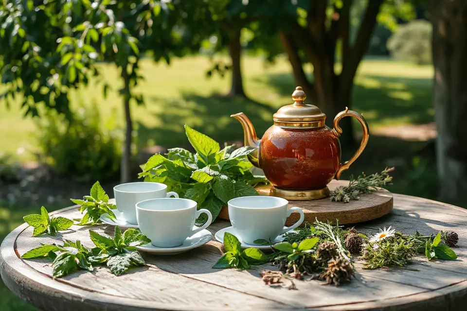 serene herbal tea setting