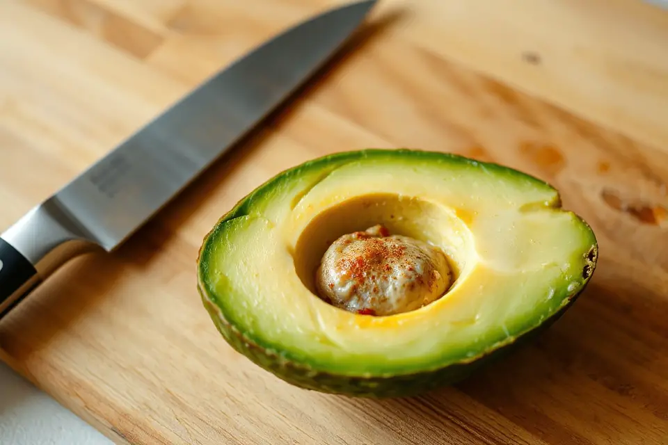 sharp knife with avocado