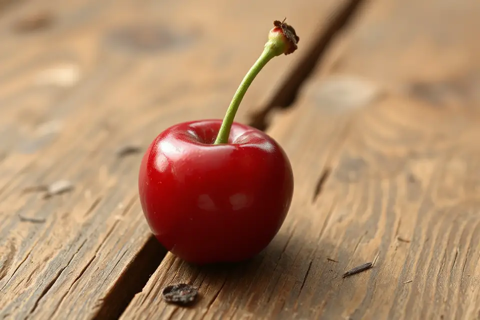 single cherry on wood