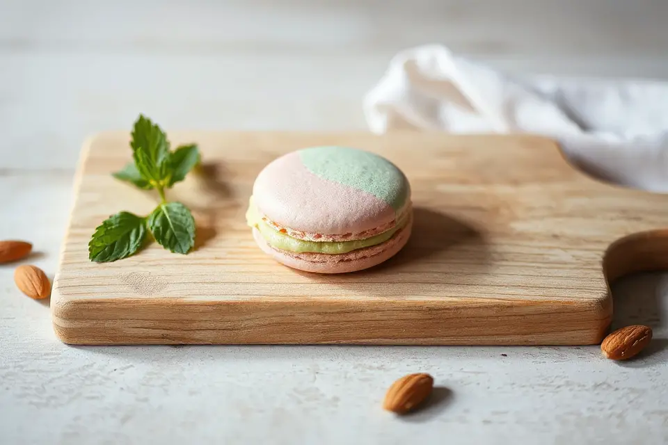 single macaron on wood