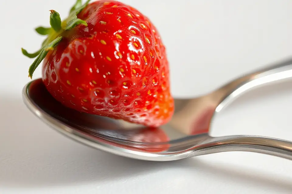 single strawberry on spoon