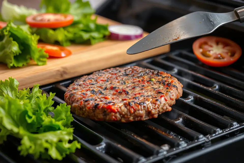 sizzling burger on grill