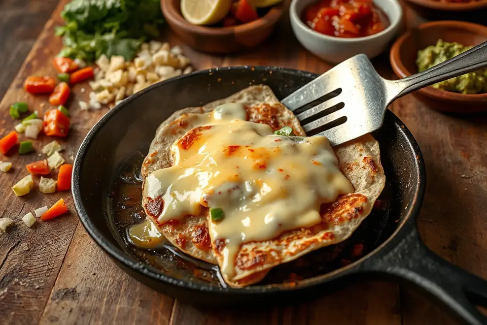 sizzling quesadilla cooking process