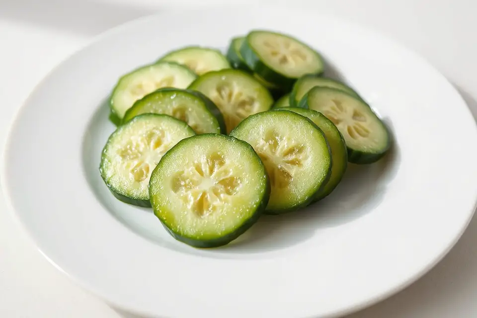 sliced cucumbers on plate
