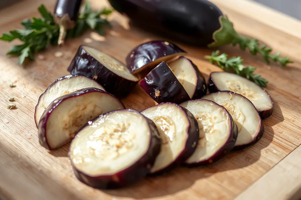 sliced eggplant on cutting board