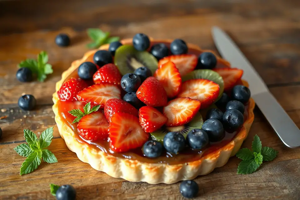 sliced fruit tart photo
