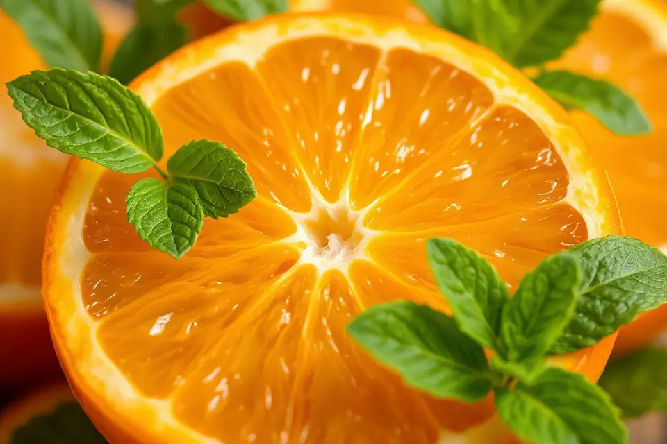 sliced orange with mint