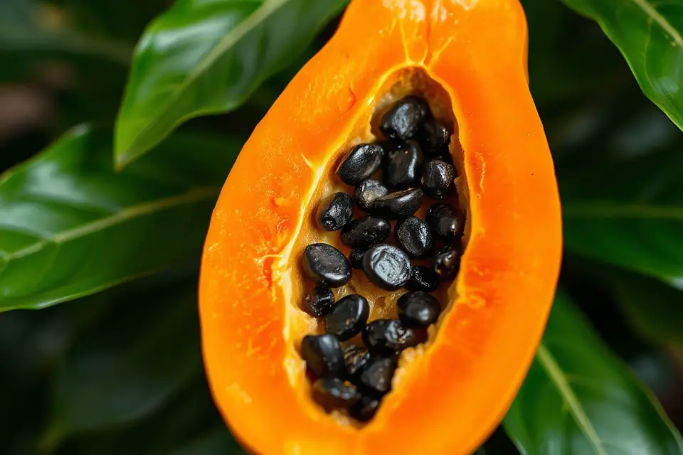 sliced papaya with seeds