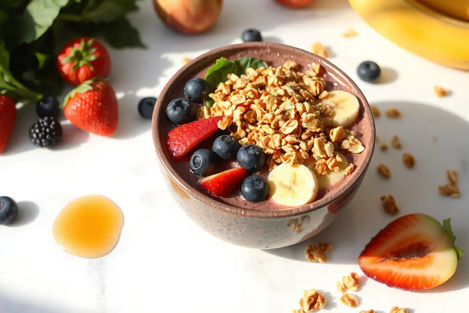 smoothie topped with granola