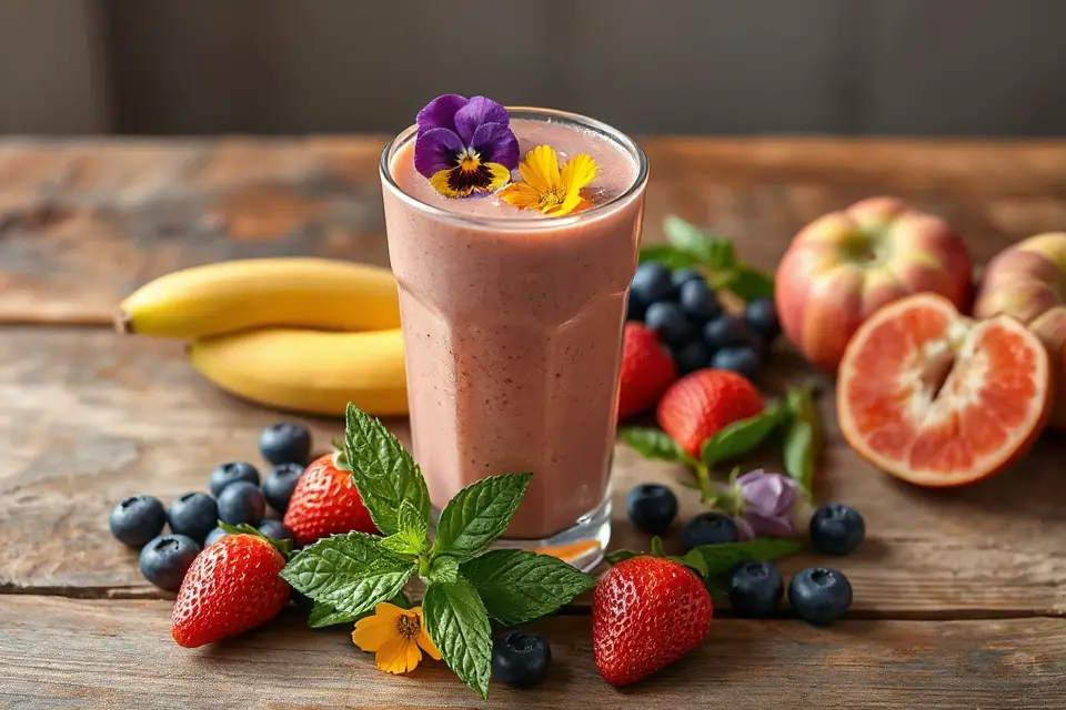 smoothie with edible flowers