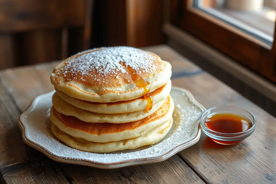 stacked pancakes with syrup
