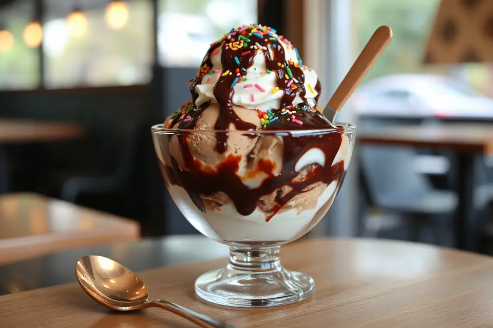 sundae with copper spoon