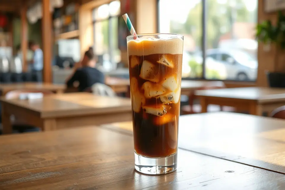 sunlit iced coffee caf
