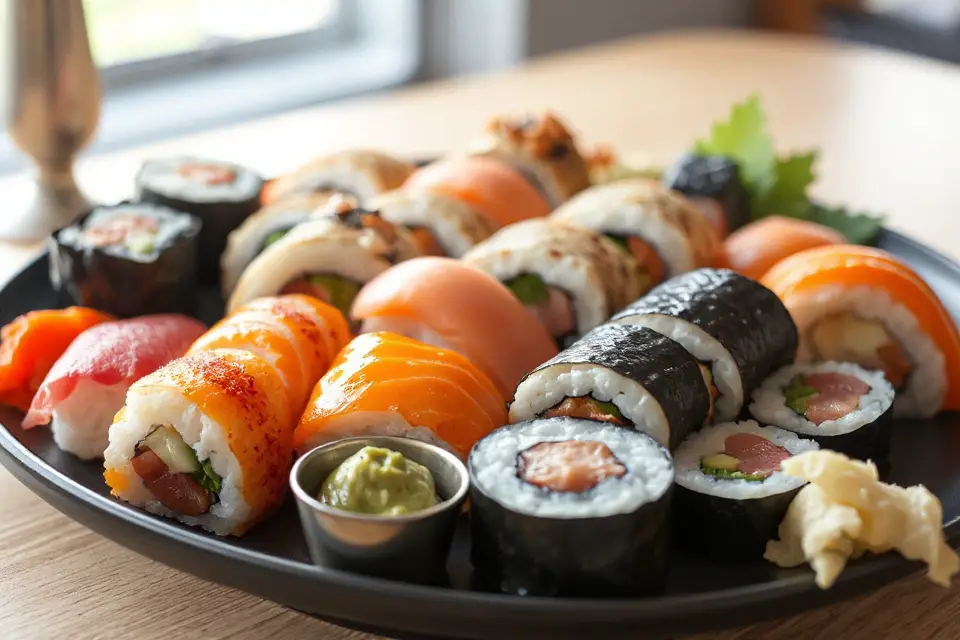 sushi roll with wasabi