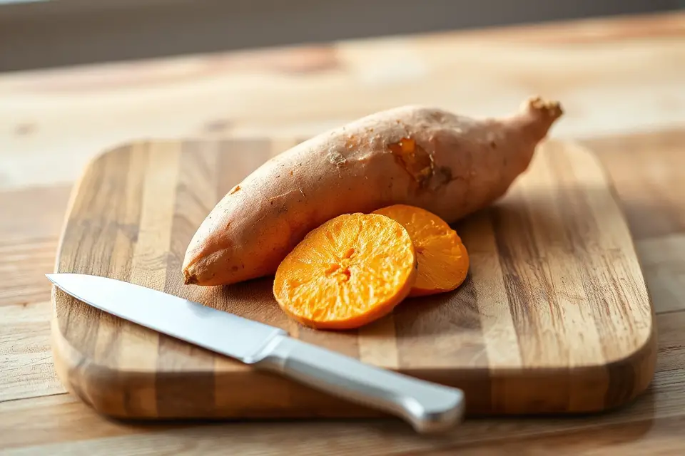 sweet potato and knife